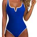 SUUKSESS Women Sexy Tummy Control One Piece Swimsuits Color Block High Cut V Wired Bathing Suits Backless Swimwear 2026(Royal Blue,Large)