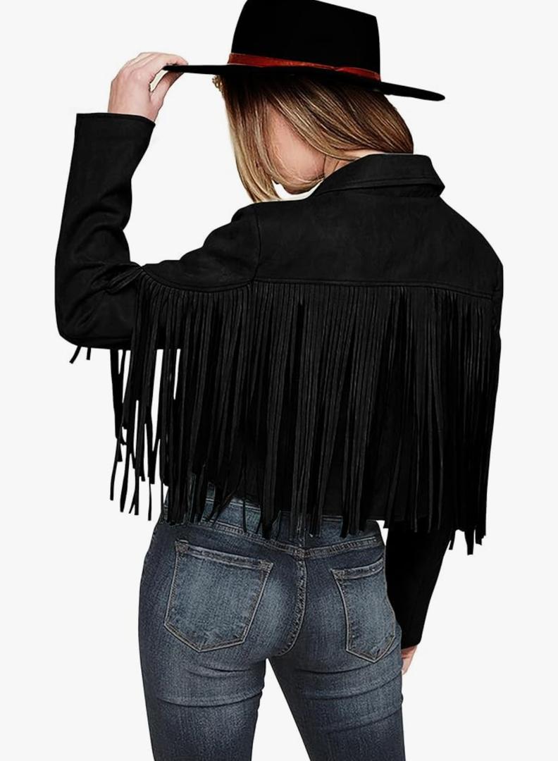 PRETTYGARDEN Women's Fringe Faux Suede Leather Jackets Fall Fashion 2025 Tassel Motorcycle Cropped Coats Large