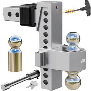 VNN Adjustable Trailer Hitch 10 Inch Drop 2 Inch Receiver - Interchangeable 3 Solid Ball Mount 1-7/8", 2", 2-5/16"(15,000 LBS GTW), Heavy Duty Aluminum Drop Hitch with Pads and Locking Sets (Silver)