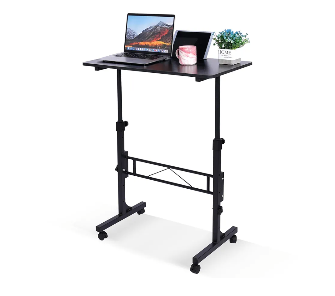 Standing Desk Adjustable Height, Mobile Stand Up Desks with Wheels Small Computer Desk Rolling Desk, Portable Laptop Desk Black Standing Table Sit Stand Home Office Desks 16"x31.5" Height 27"-43.5"