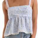 Women Teens Cute Babydoll Tops Y2k Floral Lace Trim Camisole Ruffle Tank Top Summer Flowy Peplum Top Streetwear (Small)