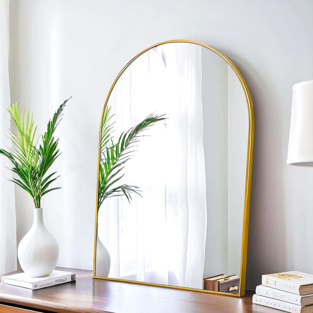 SCWF-GZ 24x16 Arch Mirror Rectangle Wall Mounted Metal Frame Mirrors for Entryway Bedroom Bathroom Living Room 24x16 inch Gold