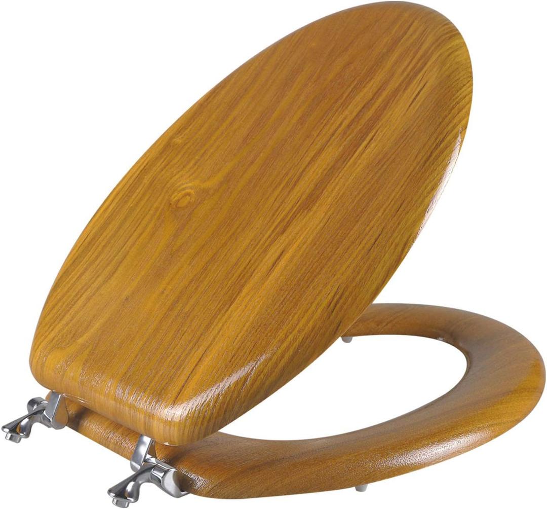 Angel Shield Durable Wood Veneer Natural Toilet Seat Metal Hinged Easy Clean Anti-scratch American Standard(Elongated,Oak) (Elongated-18.5)
