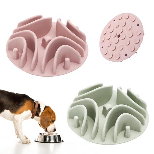2 Pcs Slow Feeder Insert for Dog Bowl, Anti-Choking Silicone with Strong Suction Cups, Fits Most Dog Bowls, Ideal for Medium, Large Breeds (Green+Pink)
