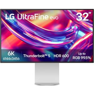 LG 32U990A-S 32-Inch Ultrafine 6K (6144 x 3456) Nano IPS Black Thunderbolt 5 Professional Monitor, 60Hz, DisplayHDR 600, Speakers, HDMI 2.1, DisplayPort 2.1, USB-C, Tilt/Height/Pivot Stand, Silver