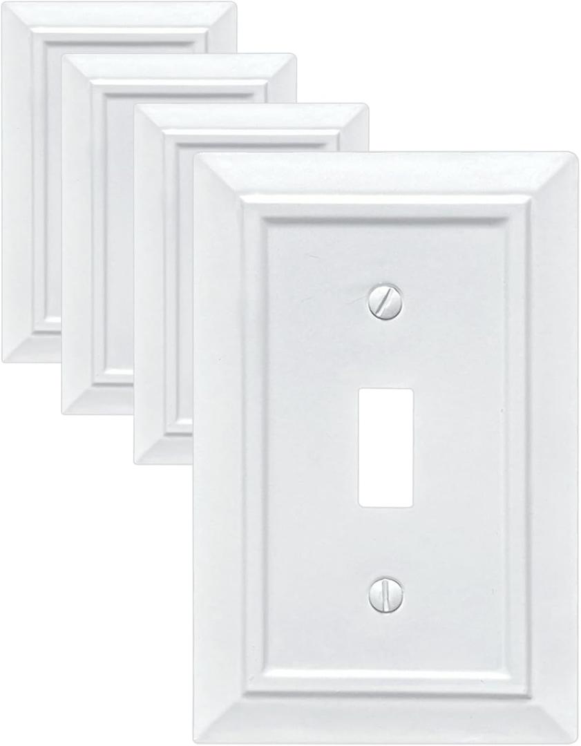 Classic Architecture Wall Plates,Light Switch covers, Electrical Outlet Covers, Duplex receptacle wall plates,Mid Size Bamboo Fiber Material Switch plates Pure White (1 Gang Toggle 4PK)