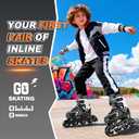 2PM SPORTS Torinx Black Boys Adjustable Inline Skates, Fun Beginner Roller Skates for Kids, Youth, Girls, Men and Women (Black, Large - Youth (4-7 US))