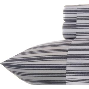 Nautica - Queen Sheets, Cotton Percale Bedding Set, Casual Bedding Set (Coleridge Stripe Charcoal, Queen)