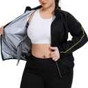 LAZAWG Sauna Suit Women Plus Size Sweat Jacket Long Sleeve Zipper Sauna Shirt Only Top for Workout Gym Exercise, 4XL, Black 