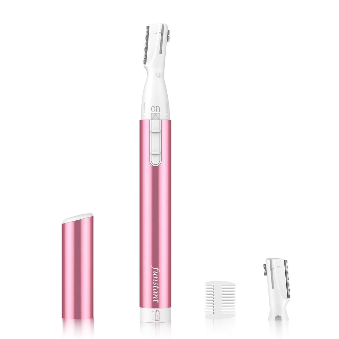 Upgraded Eyebrow Trimmer, Precision Electric Eyebrow Razor for Women Battery-Operated Facial Hair Remover with Comb No Pulling Sensation Painless for Face Chin Neck, Upper-Lip, Peach-Fuzz (Coral Pink)