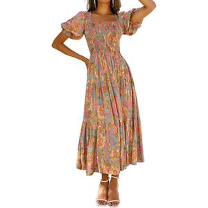 ZESICA Women's 2025 Summer Boho Floral Print Square Neck Ruffle Swing Beach Long Maxi Dress (Greygreen), XL ZESICA Women's 2025 Summer Boho Floral Print Square Neck Ruffle Swing Beach Long Maxi Dress (Greygreen), XL