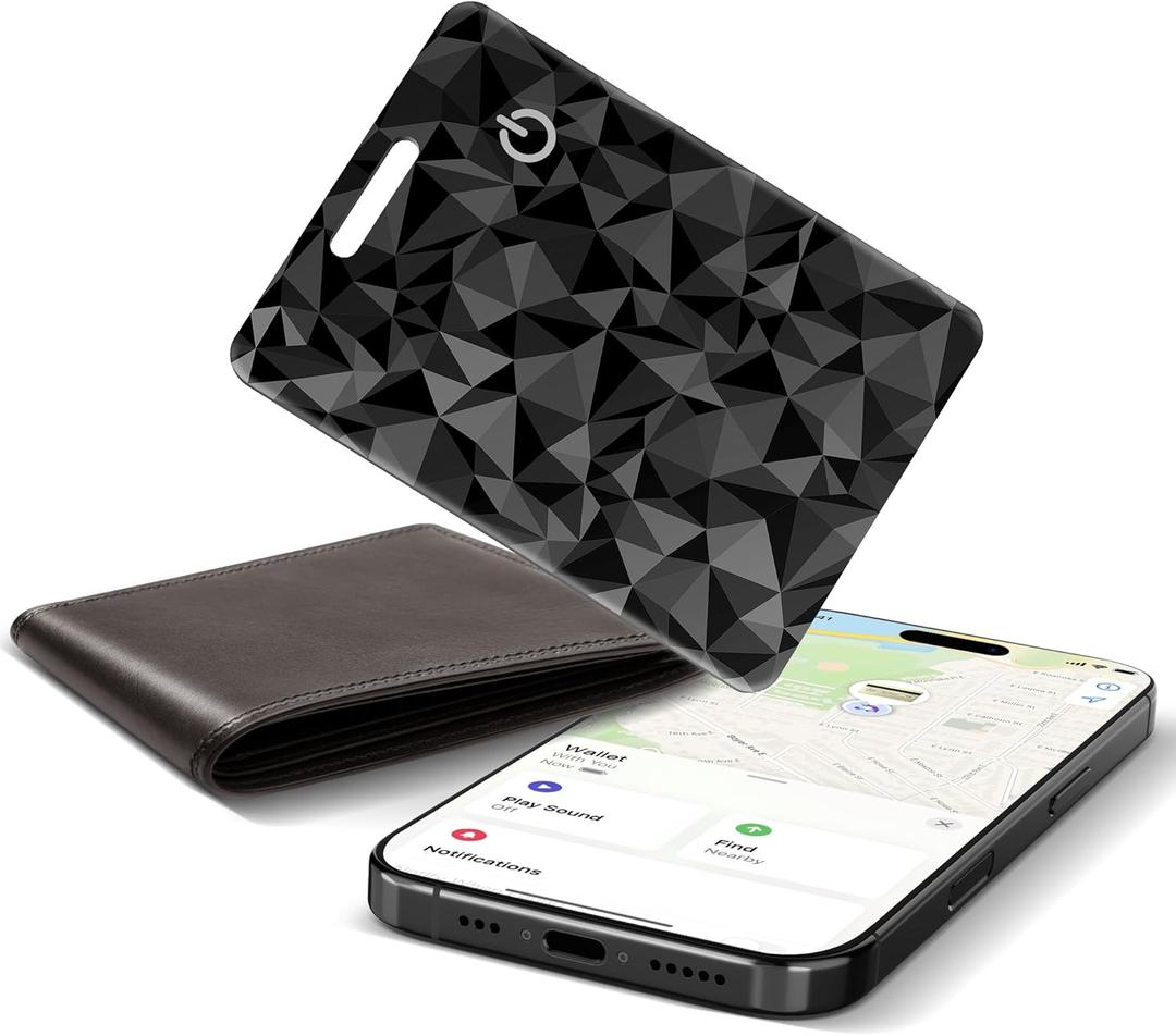 Wallet Tracker Card for Apple Find My (iOS Only), UltraThin Bluetooth Tracker Smart Card Wallet Finder, IP68 Waterproof Slim Item Locator for Wallets, Keys, Passport & Luggage Tags ((Faceted Black)