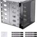 HAKUNA Hard Drive Rack, 5X3.5inch SATA SAS HDD Hard Drive Cage Adapter Rack Bracket for Hard Drive Internal Mounting Adapter Hard Driver Tray with Fan Space for Computer, Silver