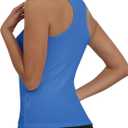 GEMBERA Womens Ribbed Knit Square Neck Racerback Sleeveless Fitted Basic Work Out Tank Top Shirt (Blue, XL)