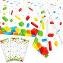 3 Pcs Building Blocks Tablecloth 105 x 54 inches - Building Blocks Theme Party Decorations Disposable Plastic Table Cover for Children Kids Birthday Party Decor Supplies Favors (White)