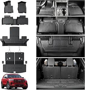 Floor Mats for 2020-2025 Ford Explorer Accessories, Cargo Mat with Backrest Mat All Weather TPE Waterproof for Ford Explorer 6 Passenger Captain Seat ST Accessories 2025 2024 2023