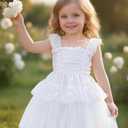 Tutu.kk Toddler Girls Birthday Princess Dress Tulle Sleeve Cake Ruffle Dresse Tutu Photo Shoot White 1-2T