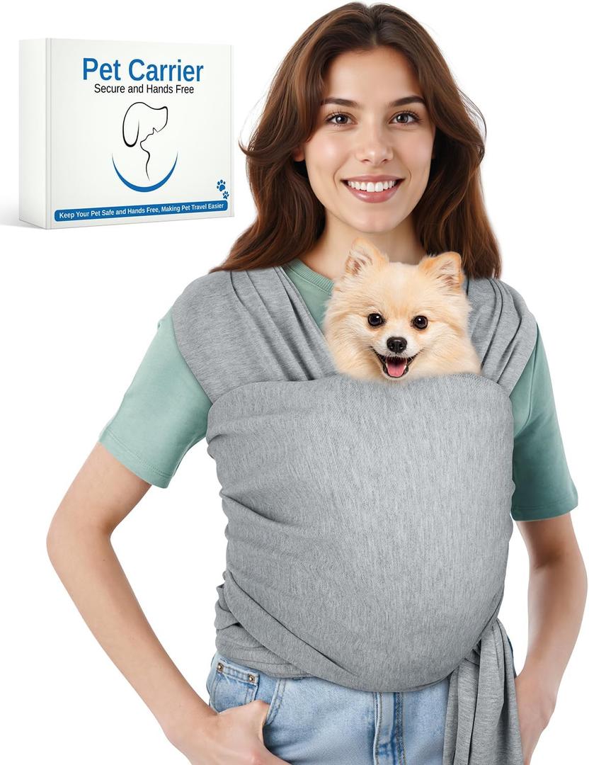 Dog Sling Swaddle Carrier for Small Dog, Cat Front Carriers for Small Pet up to 20lbs, Puppy Pouch with Adjustable Straps, Hands Free Pet Sling, Anti Anxiety Puppy Sling (Light Grey)
