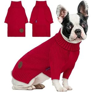 cyeollo Dog Christmas Sweaters for Medium Dogs Male, Stretchy Warm Turtleneck Doggy Clothes for Fall Winter, Thermal Knit Pet Apparel with Sleeves, Red XL