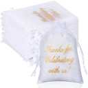 Riakrum 100 Pcs Thank You Bags Sheer Organza Bags Wedding Party Favor with Drawstring Thanks for Celebrating with Us Gift Wrap Mesh Mini Gift for Jewelry Makeup Candy Sachet(4 x 6 Inch,White)