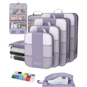 8 Set Compression Packing Cubes for Travel Essentials, Compressible Expandable Packing Cubes for Suitcase, Olar Hike Luggage Organizer Bags for Travel, Handy Helper for Organizing Clothes(Purple Gray)
