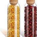 Glass Jar Set of 2- Airtight Sealed Cork Lids, Round Bottles for Coffee Beans, Nut Storage, Canisters with Wooden Cork & Ball Lids, Glass Containers