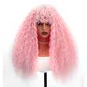 Curly Wig with Bangs Pink Curly Wig for Women Long Linght Pink Curly Wigs Skin-friendly Synthetic Fibersc for Daily Festival Holiday Use Long Curly Wig 26INCH