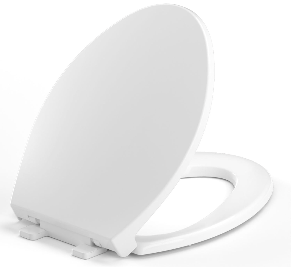 Elongated Toilet Seat, 18.5” Soft/Slow Close Oval (Oblong) Toilet Seat for Elongated Toilets, No-Slam Quiet-Close Lid, Easy-to-Install & Clean, Durable Never-Loosen White Plastic Seat