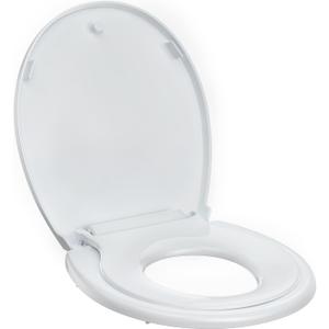 White Round Toilet Seat with Toddler Seat PP Quick Release Potty Training Toilet Seat Cover, White 2-in-1 Design for Children & Adult Toilets 