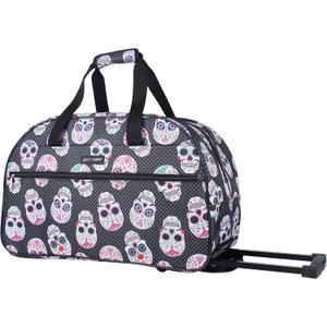 Betsey Johnson Designer Carry On Luggage Collection - Lightweight Pattern 22 Inch Duffel Bag- Weekender Overnight Business Travel Suitcase with 2- Rolling Spinner Wheels (Skull Party), One Size