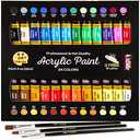 Acrylic Paint Set Canvas Art Paints 24 Colors Perfect Paint Finish (0.41oz,12 ml) With 3 Brushes - Painting Canvas, Paper, Wood, Rock, MDF, Ceramic & Fabric