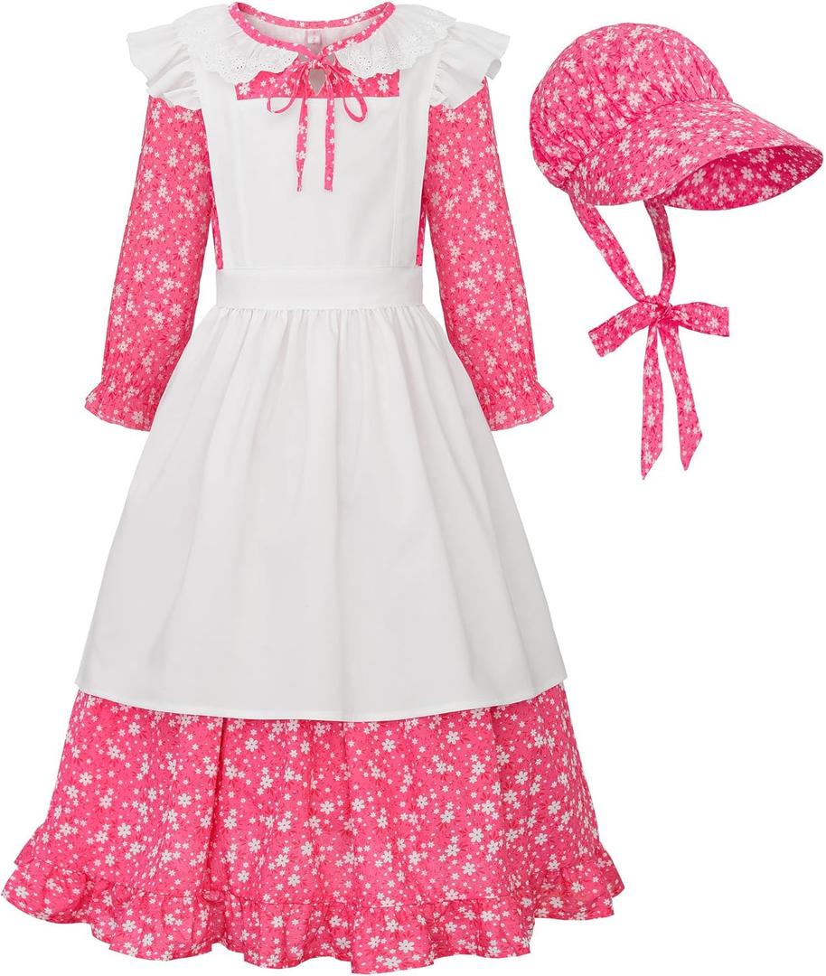 ReliBeauty Pioneer Girl Dress Colonial Prairie Costume (12-14(160), Pink)