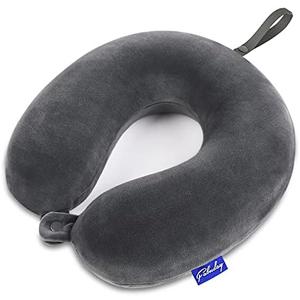 Travel Pillow Memory Foam for Airplanes - Neck Pillow for Traveling, Car, Home, Flight Pillow for Sleeping with Attachable Snap Strap Soft Washable Cover, Provide Head Neck Support Rest, Dark Gray