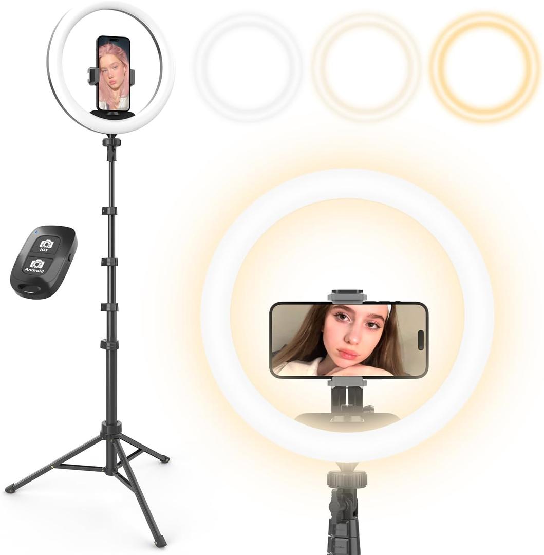 UBeesize 12 Selfie Ring Light with 62 Extendable Tripod Stand & Remote, LED Circle Light with Phone Holder for Video Recording/Makeup/Content Creator (YouTube/TikTok/Twitch), Phone, Camera & Webcam