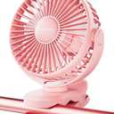 SWEETFULL Portable Clip on Fan - Battery Operated Stroller Fan, 4000mAh Small Rechargeable Fans with LED Display, 4 Speeds, Mini Personal Cooling Desk Cooler for Golf Cart Travel Camping Gym (Pink)