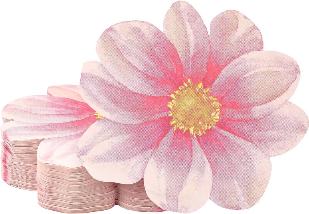 Qilery 100 Pcs Flower Shaped Napkins Disposable Floral Paper Napkins Spring Decorative Flower Tableware for Wedding Bridal Baby Shower Birthday Summer Dinner Party Decor(Pink)