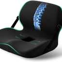 Memory Foam L-Shaped Seat Cushion with Lumbar Support & Adjustable Strap - Tailbone Pain Relief for Office Chair, Car, Home - Non-Slip Bottom, Breathable Mesh Cover (Black)