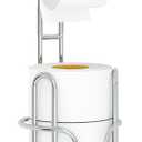 Toilet Paper Holder Stand, Free Standing Tissue Roll Storage Rack with Shelf for Bathroom, Chrome