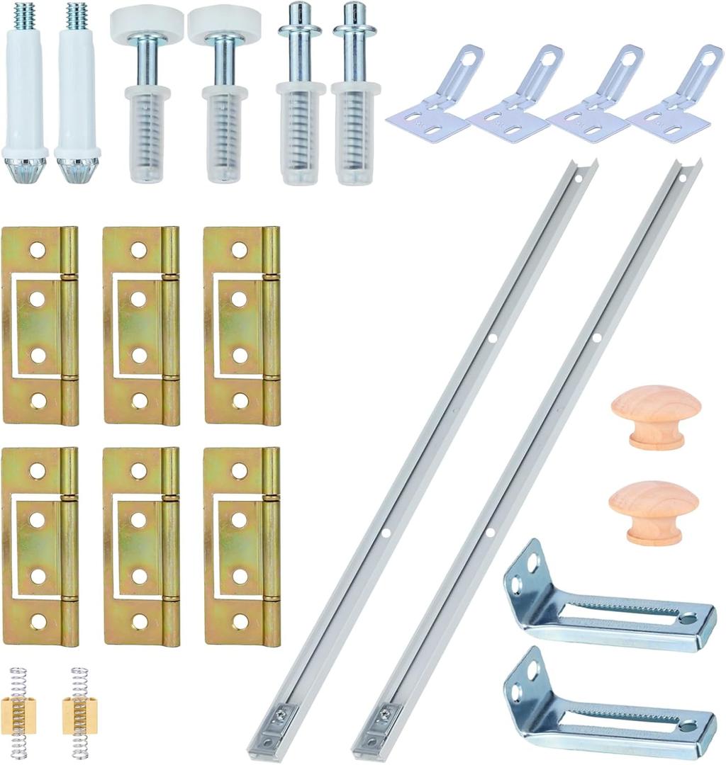 Bifold Closet Door Hardware Kit with 72" Tracks (2 36"), Lashow Complete Set for 4 Doors with Brackets, Pivots & Guide Wheels, for Bi-fold Closet Door Hardware Used.