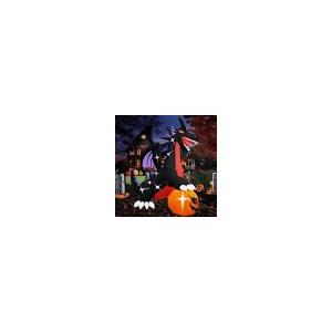Popblow 10Ft Tall Halloween Inflatables Giant Pumpkin Dragon Outdoor Decorations, Huge Blow Up Pterosaur Yard Decor Build-in 17 Led Lights for Outside Holiday Party Lawn Garden