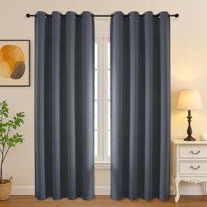 Simplebrand Grey Room Darkening Curtains for Bedroom Living Room 84 Inch Length 2 Panels Set, Thermal Insulated Curtains & Drapes, Solid Grommet Noise Reducing Window Treatment, W50 x L84 Inch
