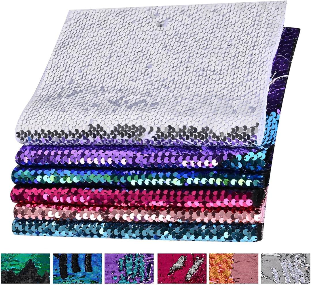 8 pcs A4 Size One-Side Reversible Glitter Sequin Fabric, Colourful Sensory Items Stimulation Craft for Kids, Hobby Craft Fabric Sheets (A4 Size Silver)