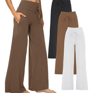 1/3 Pack Wide Leg Yoga Pants for Women, Comfy Lounge Pajama Sweatpants Loose Causal Palazzo with Pockets, 2XL