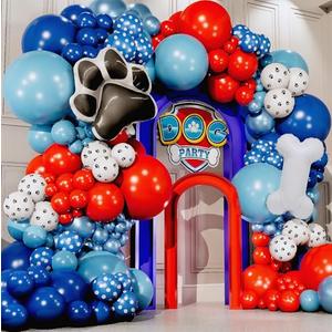 ALL-IN-1 Paw Balloon Arch & Garland Kit with BONUS Dog Bone – Small and Large Red, Dark Blue Paw Balloons – Paw Birthday Party Decorations & Supplies – Boy