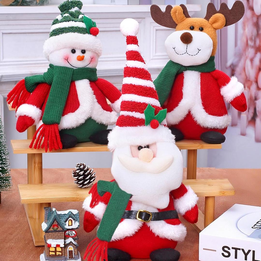 Tanganan Christmas Plush Toys Decorations, 3 Pack Christmas Santa Claus Snowman Moose Plush Stuffed Animals Doll Toys Set for Kids Boys Girls Xmas Decorations Home Office