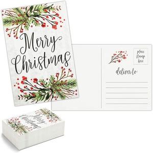 96 Pack Merry Christmas Postcards, Holiday Notecards with Holly Designs 4 x 6