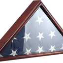 Burial Flag Display Case Fits 5'x9.5' Flag, Thin Bottom Edge Military Flag Box with Glass Front for American Veteran Flag, Wooden Memorial Folded Flag Case Shadow Box (Cherry)
