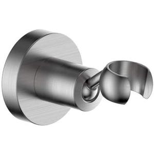 Wall Mounted All Brass Adjustable Handheld Shower Head Bracket Holder, Hand Held Shower Wand Hose Sprayer Holder (Round, Brushed Nickel)