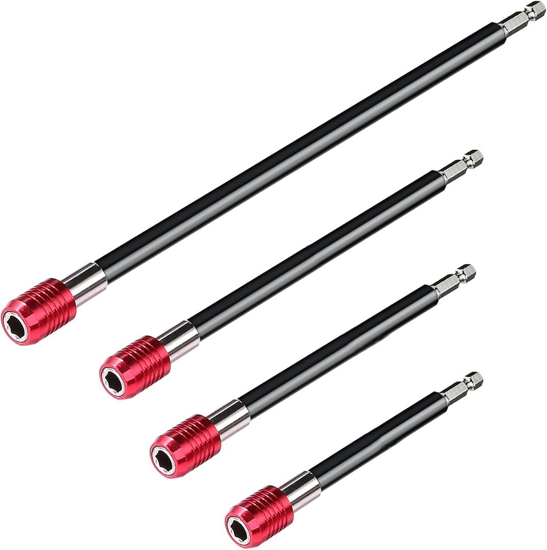 Drill Bit Extension Set, 4Pcs Magnetic Drill Screwdriver Bit Holder Bar Chuck Adapter Extender 1/4 inch Hex Quick Release Bit Holder for Impact Driver Screws Nuts Drill