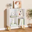 4 Cube Storage Organizer with Legs, 2 Tier Cube Low Bookcase Freestanding Storage Display Organizer for Home Office, Four-Cubes Open Shelf Short Bookshelf (White, 4 Cube)